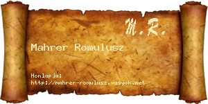 Mahrer Romulusz névjegykártya